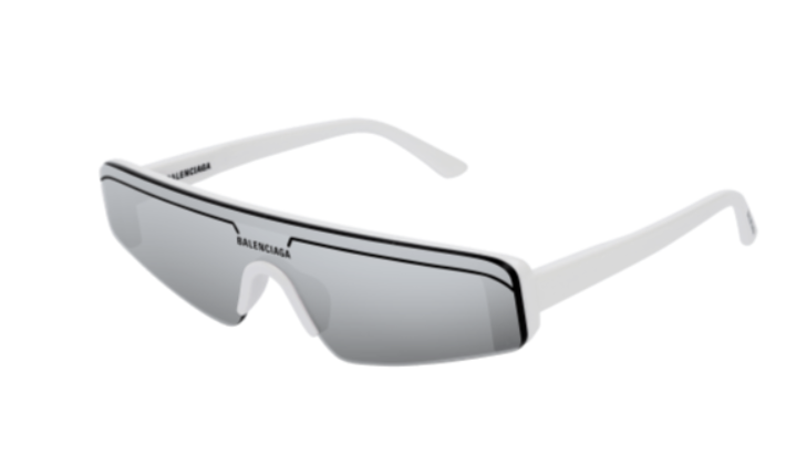 Balenciaga BB0003S 002 White/Silver Rectangle Mirrored Men's Sunglasses