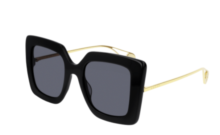 Gucci GG0435S 001 Black Gold /Grey Oversized Square Women's Sunglasses