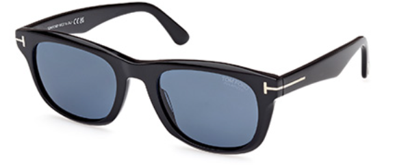 Tom Ford Kendel FT1076 01M Shiny Black/Blue Polarized Square Men's Sunglasses