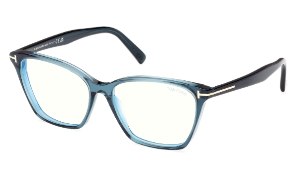 Tom Ford FT5949-B 092 Shiny Blue/Blue Block Lenses Cat-Eye Women's Eyeglasses