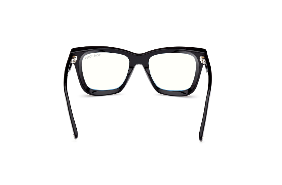 Tom Ford FT5881 001 Shiny Black/Blue Block Square Women's Eyeglasses