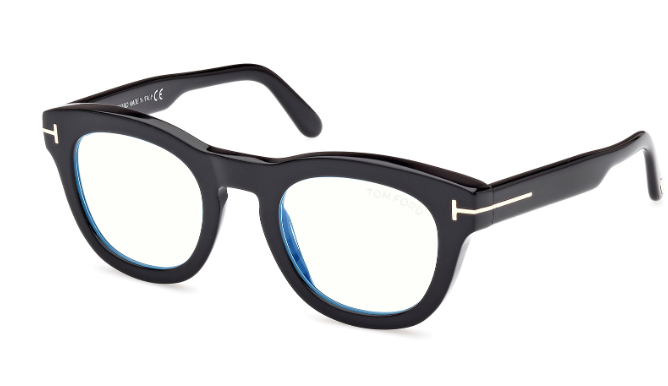 Tom Ford FT5873 001 Shiny Black/Blue Block Square Men's Eyeglasses