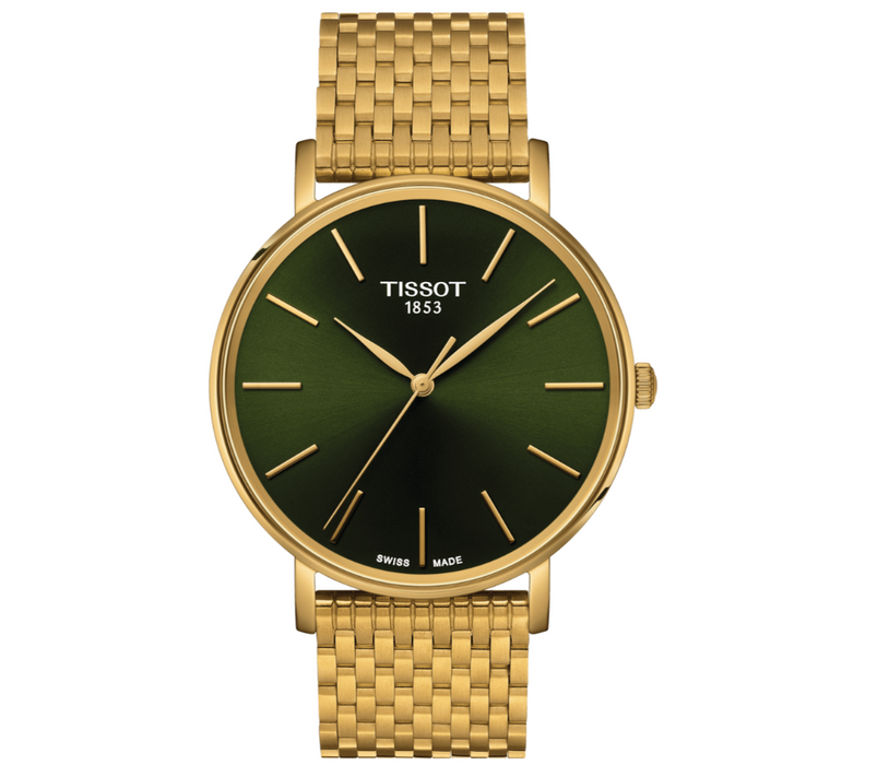 Tissot Every Green Dial Yellow Gold Bracelet Round Men's Watch T1434103309100