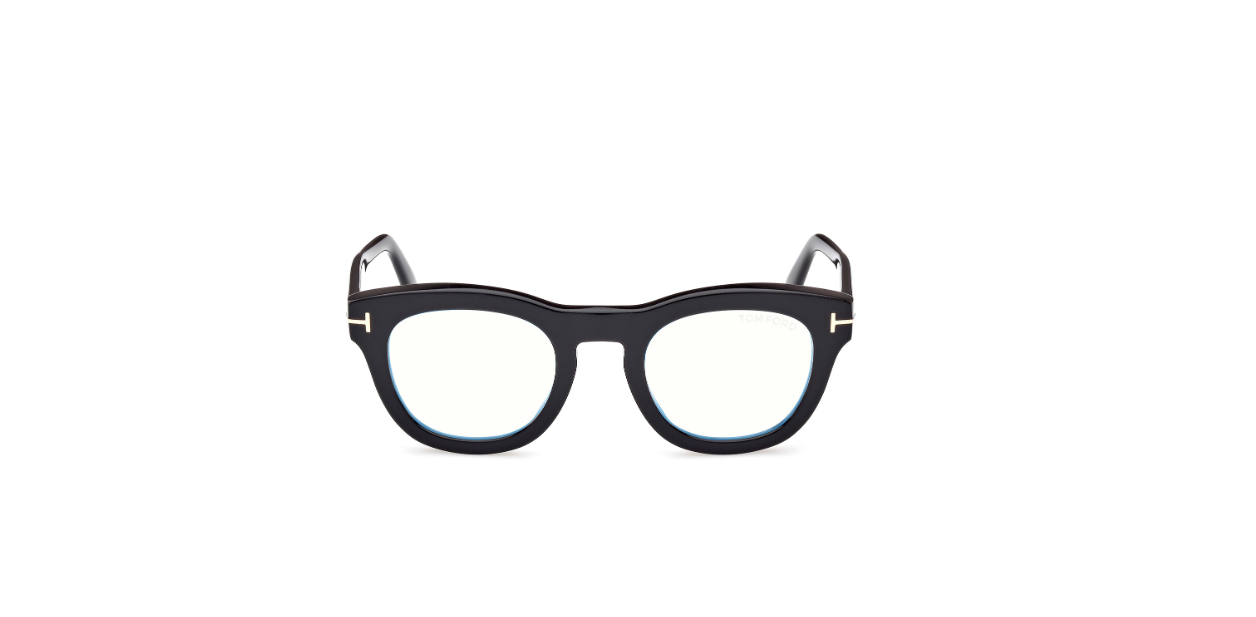 Tom Ford FT5873 001 Shiny Black/Blue Block Square Men's Eyeglasses