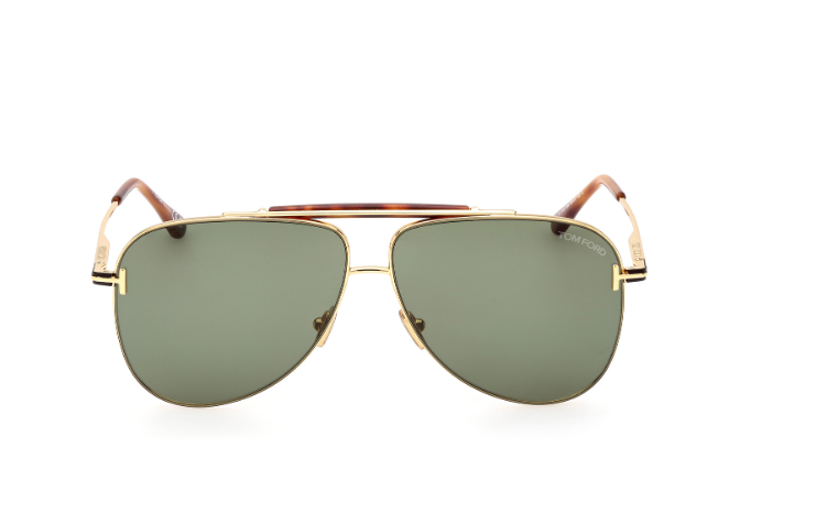 Tom Ford FT1018 Brady 30N Shiny Deep Gold/Green Oval Sunglasses