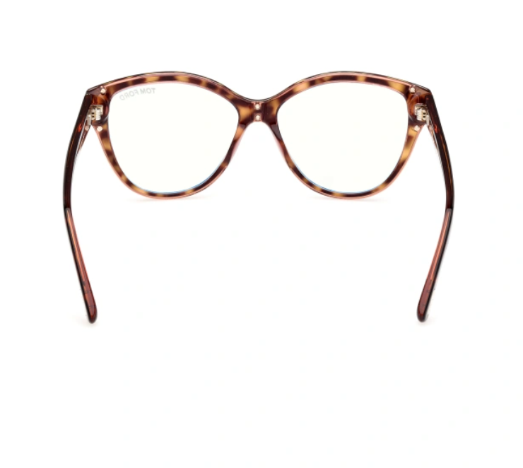 Tom Ford FT5954-B 056 Light Havana/Blue Block Lenses Cat-Eye Women's Eyeglasses