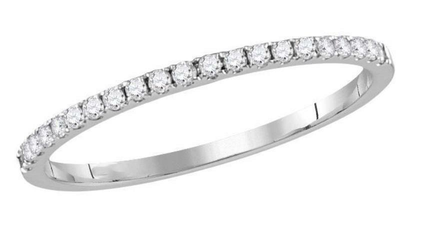 14kt White Gold Diamond Slender Womens Stackable Band Ring 1/6 Cttw