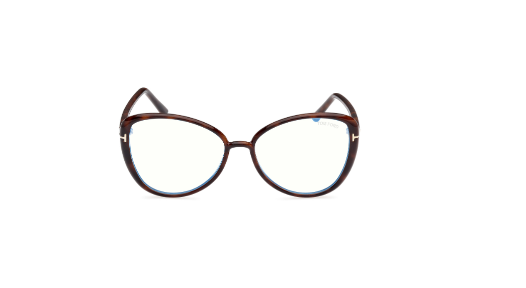 Tom Ford FT5907 052 Dark Havana/Blue Block Lenses Cat Eye women's Eyeglasses