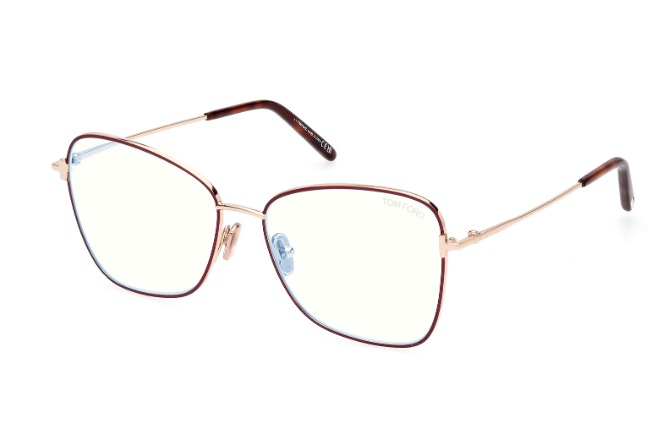 Tom Ford FT5906 046 Light Brown/Blue Block Lenses Cat Eye women's Eyeglasses