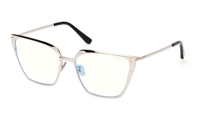 Tom Ford FT5945-B  016 Shiny Palladium/Blue Block Lenses Cat-Eye Eyeglasses