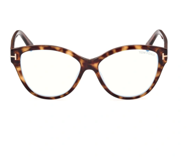 Tom Ford FT5954-B 056 Light Havana/Blue Block Lenses Cat-Eye Women's Eyeglasses