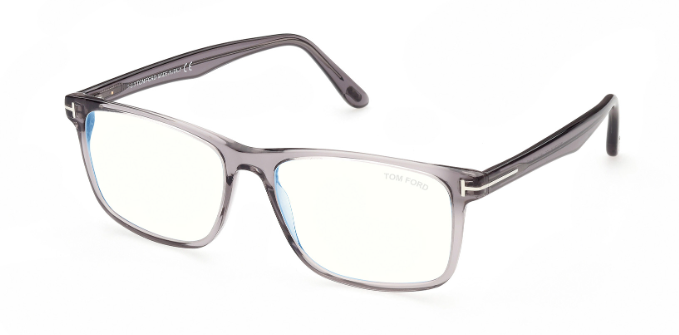 Tom Ford FT5752 B  020 Shiny Grey/ Clear Square 53 mm Men's Eyeglasses