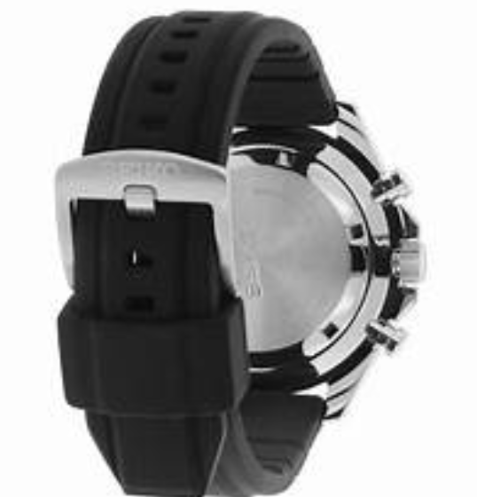 Seiko Sport Quartz Chronograph Black Dial Silicone Belt Men's Watch SSB347P1