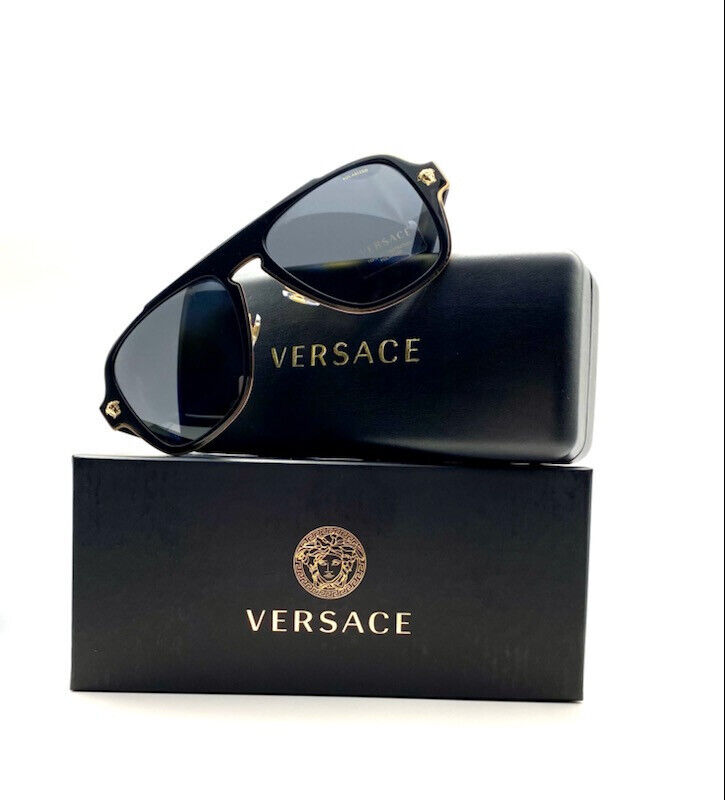 Versace VE2199 100281 Black-Gold/Gray Polarized Men's Sunglasses