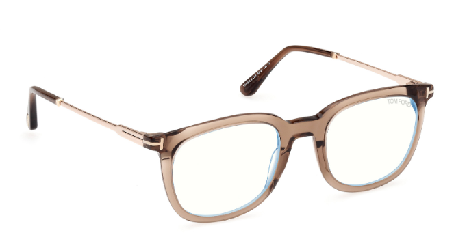 Tom Ford FT5904 045 Shiny Light Brown/Clear Square Men's Eyeglasses