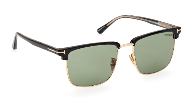 Tom Ford HUDSON 02 FT0997 H 01N Pale Gold-Black/Green Square Men's Sunglasses