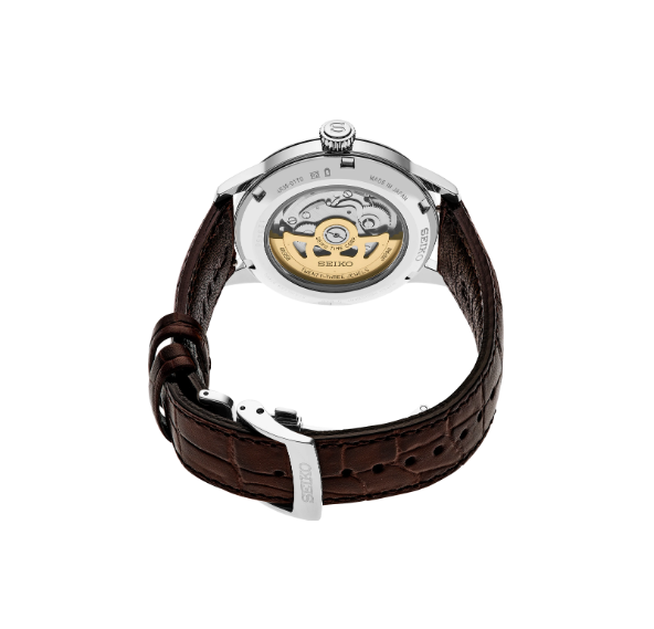 Seiko Presage Cocktail Time Blue Dial Brown Leather Strap Men's Watch SRPK15