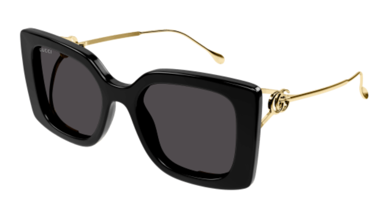 Gucci GG1567SA 001 Black-Gold/Grey Oversized Square Women's Sunglasses