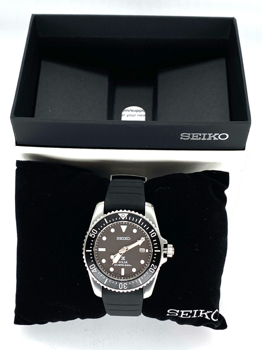 Seiko Solar Diver Sapphire Crystal Black Strap Men's Watch SNE573P1