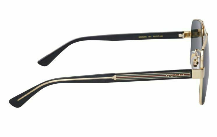 GUCCI GG0529S 001 Aviator Gold Black Crystal Grey Men's Sunglasses