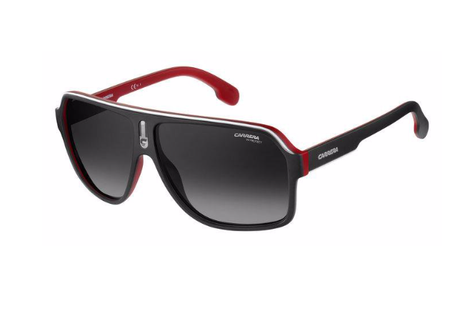 Carrera 1001/S 0BLX/9O Matte Black Red/ Dark Gray Shaded Square Men's Sunglasses