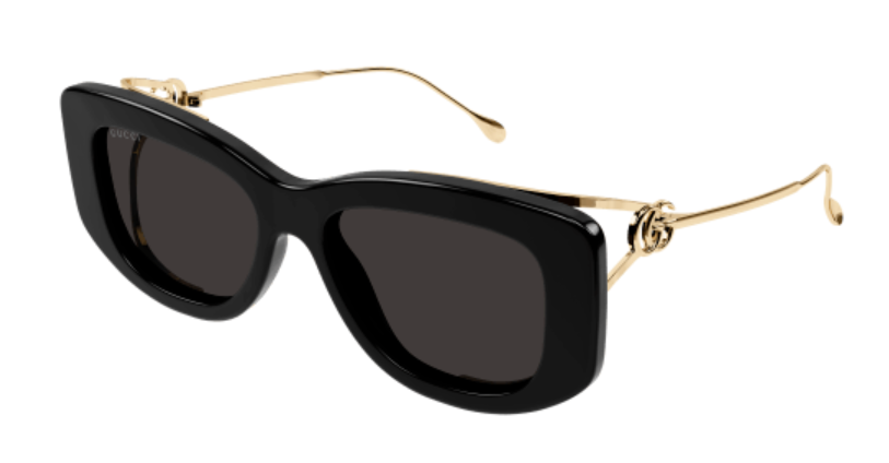 Gucci GG1566S 001 Black-Gold/Grey Soft Cat Eye Women's Sunglasses