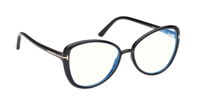 Tom Ford FT5907 001 Shiny Black  / Clear Butterfly shaped Women's Eyeglasses