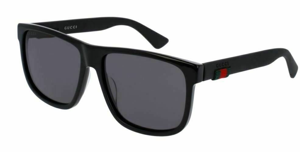 GUCCI GG0010S 001 Rectangular Square Black Grey  Men's Sunglasses