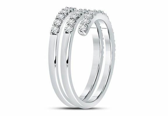 Sterling Silver Diamond Womens Triple Strand Wrap Band Ring 1/10 Cttw