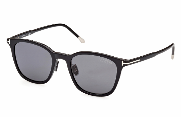 Tom Ford FT0956-D  01D Shiny Black/Smoke Polarized Soft Square Men's Sunglasses