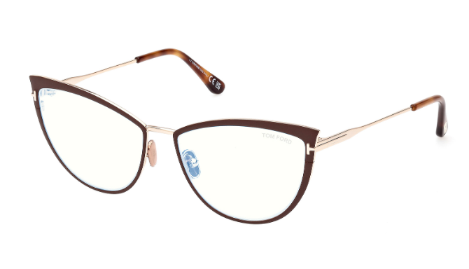 Tom Ford FT5877 046 Matte Light Brown/Blue Block Cat Eye Women's Eyeglasses