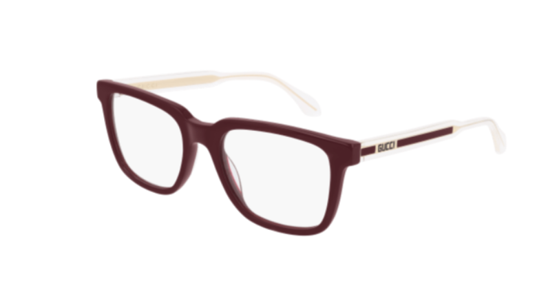 Gucci GG0560ON 007 Burgundy/Crystal Rectangle Men's Eyeglasses.