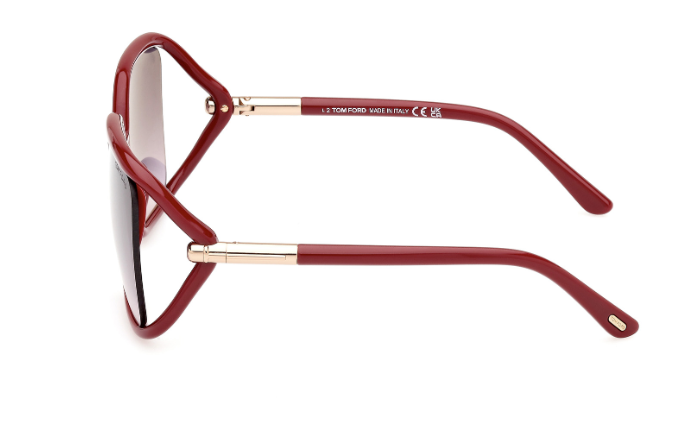 Tom Ford SOLANGE02 FT1089 75B Shiny Bordeaux/Smoke Gradient Butterfly Sunglasses