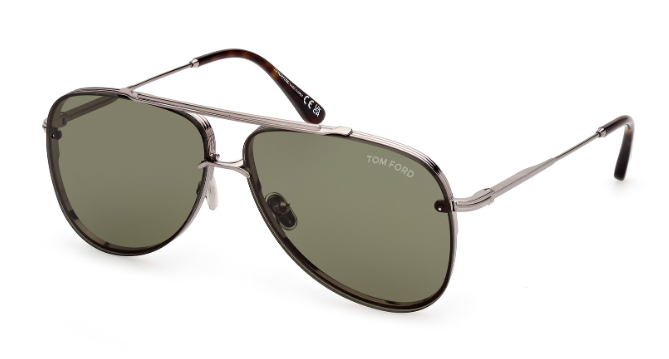 Tom Ford LEON FT1071 14N Light Ruthenium/Green Soft Square Men's Sunglasses