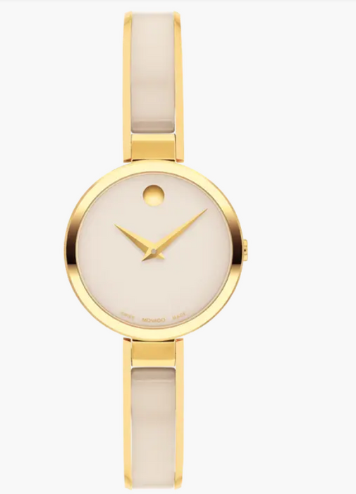 Movado Moda Taupe/Yellow Museum Dial Ceramic Slim Women's Watch 0607867