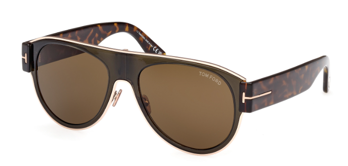 Tom Ford LYLE 02 FT1074 51J Dark Green/Blonde Brown Soft Square Men's Sunglasses