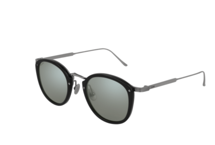 Cartier CT0014S-001 Black/Silver Round Men's Sunglasses.