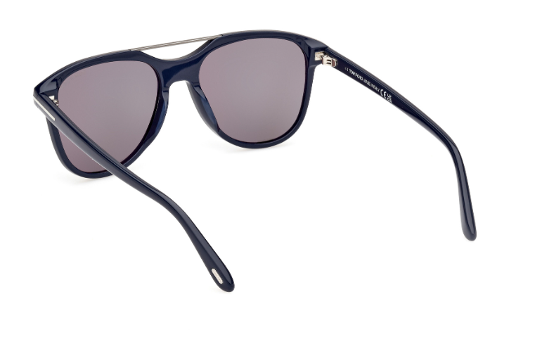 Tom Ford DAMIAN 02 FT1098 90C  Shiny Blue/Smoke Mirrored Square Men's Sunglasses