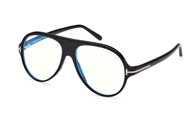 Tom Ford FT5012-B 001 Shiny Black/Blue Block Lenses Men's Eyeglasses