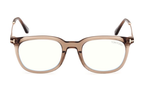 Tom Ford FT5904 045 Shiny Light Brown/Clear Square Men's Eyeglasses