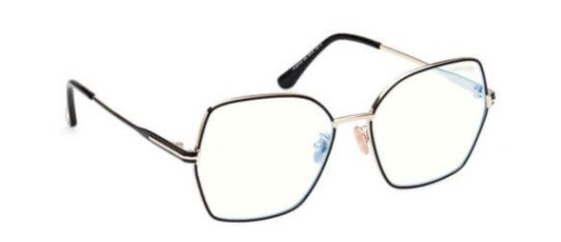 Tom Ford FT5876-B 032 Shiny Pale Gold Black Enamel/Blue Block Women's Eyeglasses