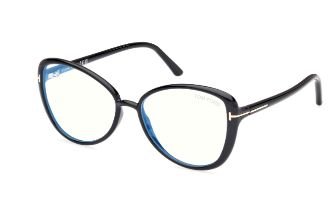 Tom Ford FT5907 055 Coloured Havana/Blue Block Lenses Cat Eye women's Eyeglasses