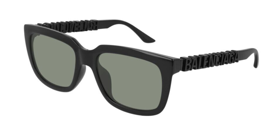 Balenciaga BB0108S 001 Black/Green Square Full Rim Unisex Sunglasses