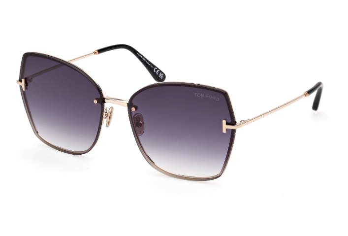 Tom Ford NICKIE 02 FT1107 28B Shiny Rose Gold/Smoke Cat Eye Women Sunglasses