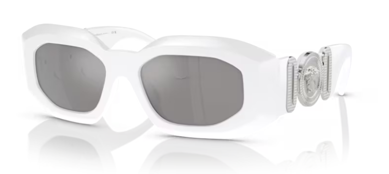 Versace 0VE4425U 314/6G White/Light Grey Mirror Silver Oval Men's Sunglasses