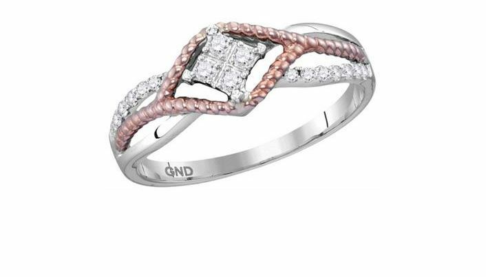 10kt Two-Tone Gold Diamond Womens Rope Rose-Tone Band Ring 1/5 Cttw