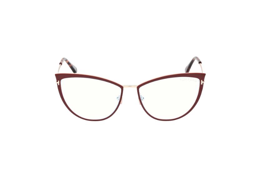 Tom Ford FT5877 069 Shiny Bordeaux/Blue Block Cat Eye Women's Eyeglasses