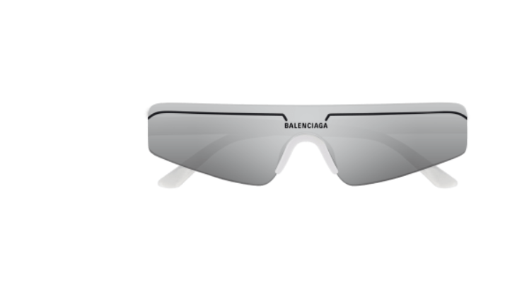 Balenciaga BB0003S 002 White/Silver Rectangle Mirrored Men's Sunglasses