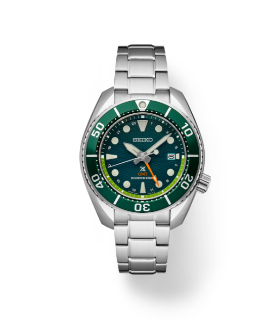 Seiko Prospex Solar GMT Diver's Light Green Sunray Dial Men's Watch SFK003