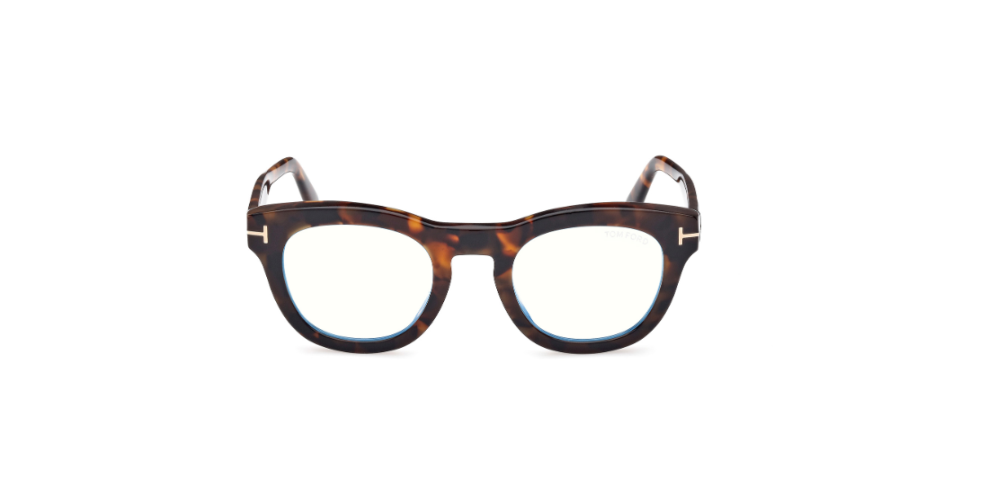 Tom Ford FT5873 052 Dark Havana/Blue Block  Square Men's Eyeglasses